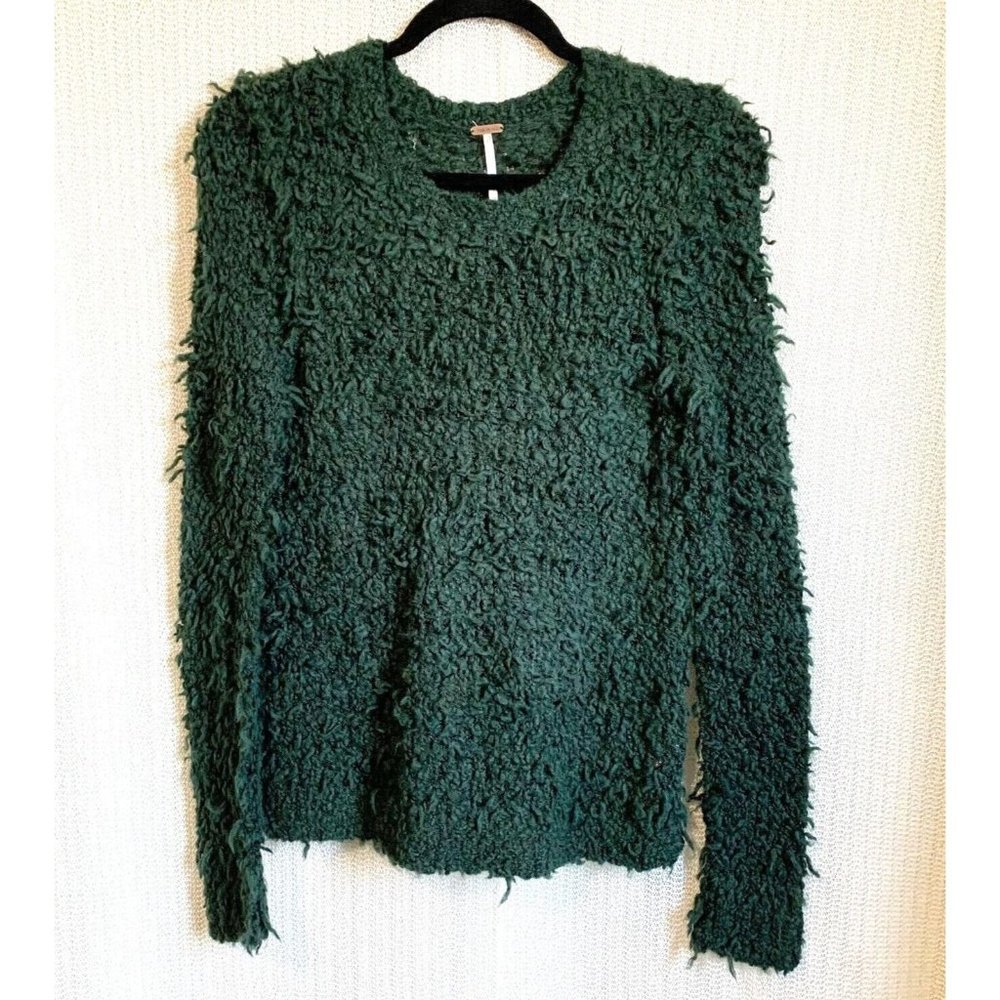 Free People Forest Green Textured Crewneck Sweater